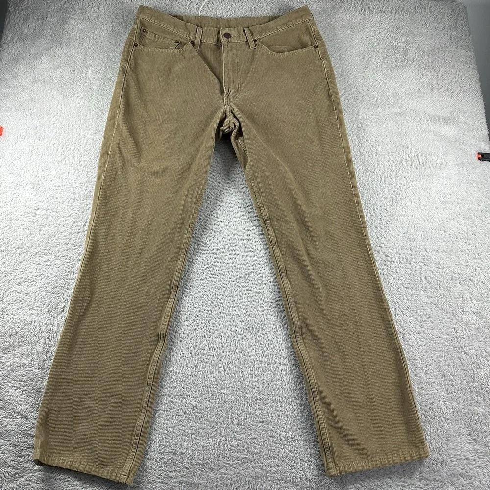 Levi's 514 Pants Mens 36x34 Green Corduroy Slim Straight Preppy Retro Earth Tone